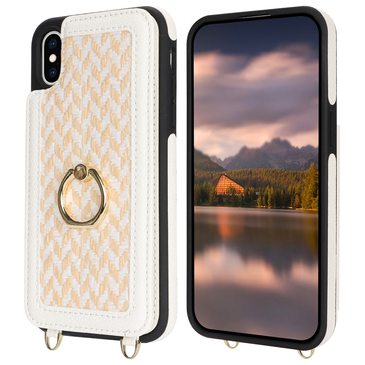 For iPhone XS Max Double Bckle Card Slot Full Coverage Phone Case with Cross-body Strap(White) - More iPhone Cases by buy2fix | Online Shopping UK | buy2fix