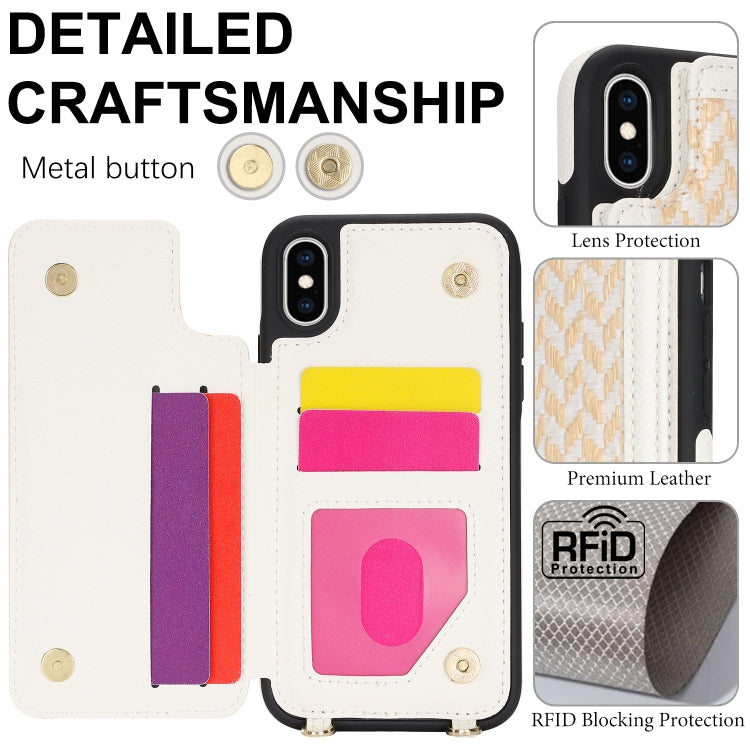 For iPhone XS Max Double Bckle Card Slot Full Coverage Phone Case with Cross-body Strap(White) - More iPhone Cases by buy2fix | Online Shopping UK | buy2fix