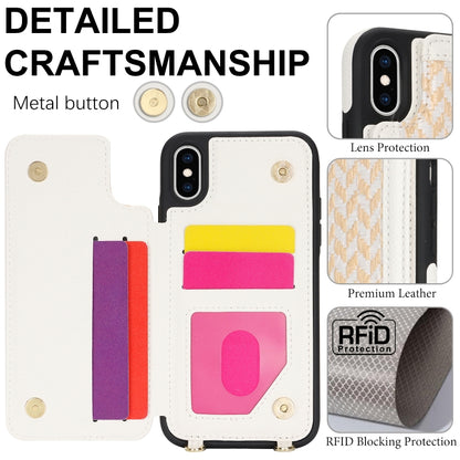 For iPhone XS Max Double Bckle Card Slot Full Coverage Phone Case with Cross-body Strap(White) - More iPhone Cases by buy2fix | Online Shopping UK | buy2fix