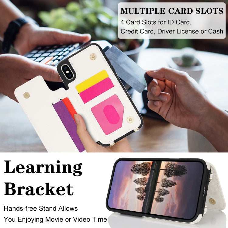 For iPhone XS Max Double Bckle Card Slot Full Coverage Phone Case with Cross-body Strap(White) - More iPhone Cases by buy2fix | Online Shopping UK | buy2fix
