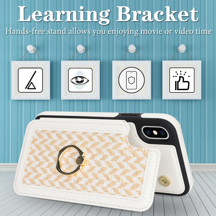 For iPhone XS Max Double Bckle Card Slot Full Coverage Phone Case with Cross-body Strap(White) - More iPhone Cases by buy2fix | Online Shopping UK | buy2fix