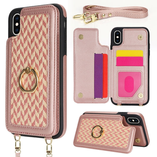 For iPhone XS Max Double Bckle Card Slot Full Coverage Phone Case with Cross-body Strap(Rose Gold) - More iPhone Cases by buy2fix | Online Shopping UK | buy2fix