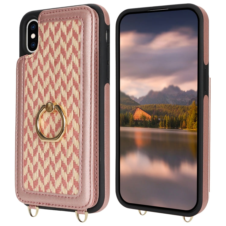 For iPhone XS Max Double Bckle Card Slot Full Coverage Phone Case with Cross-body Strap(Rose Gold) - More iPhone Cases by buy2fix | Online Shopping UK | buy2fix