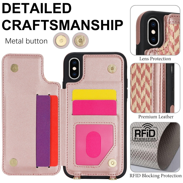 For iPhone XS Max Double Bckle Card Slot Full Coverage Phone Case with Cross-body Strap(Rose Gold) - More iPhone Cases by buy2fix | Online Shopping UK | buy2fix