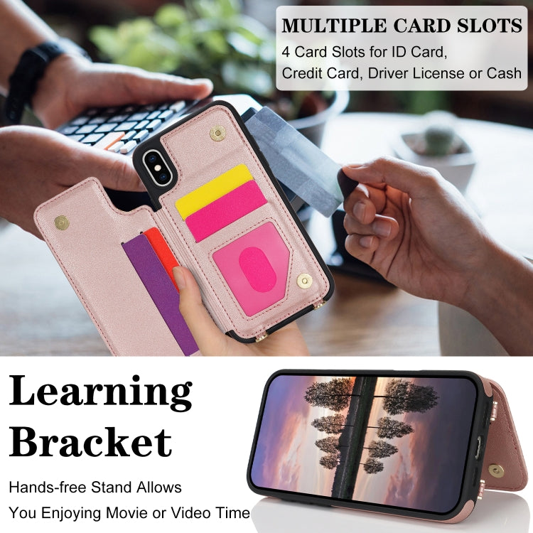For iPhone XS Max Double Bckle Card Slot Full Coverage Phone Case with Cross-body Strap(Rose Gold) - More iPhone Cases by buy2fix | Online Shopping UK | buy2fix