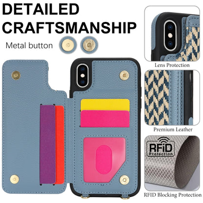 For iPhone XS Max Double Bckle Card Slot Full Coverage Phone Case with Cross-body Strap(Blue) - More iPhone Cases by buy2fix | Online Shopping UK | buy2fix