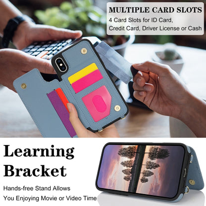 For iPhone XS Max Double Bckle Card Slot Full Coverage Phone Case with Cross-body Strap(Blue) - More iPhone Cases by buy2fix | Online Shopping UK | buy2fix
