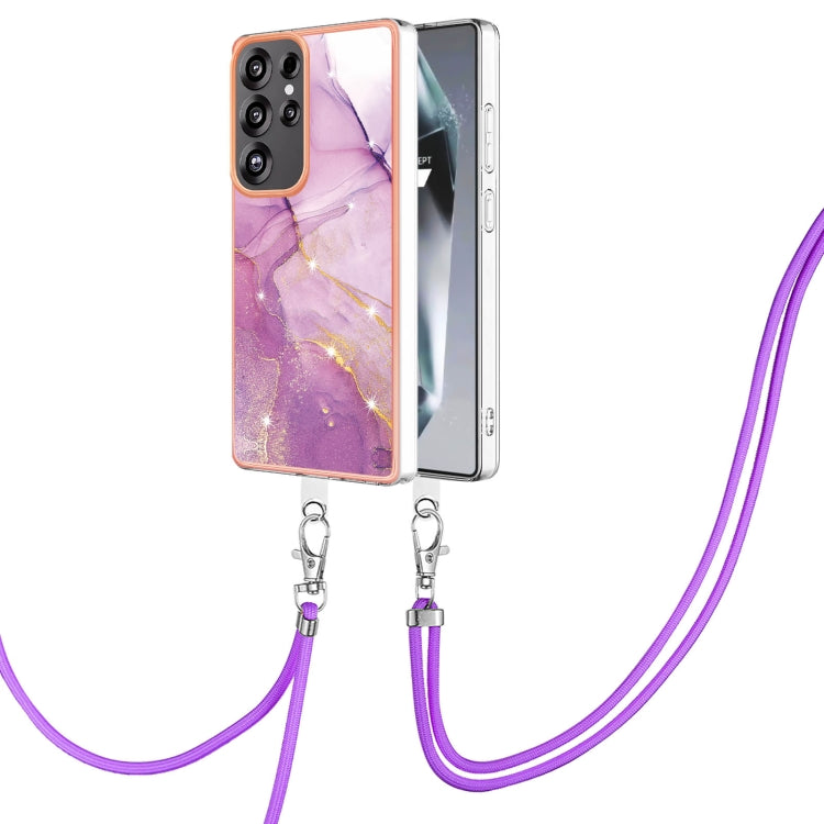 For Samsung Galaxy S25 Ultra 5G Electroplating Marble Dual-side IMD Phone Case with Lanyard(Purple 001) by buy2fix