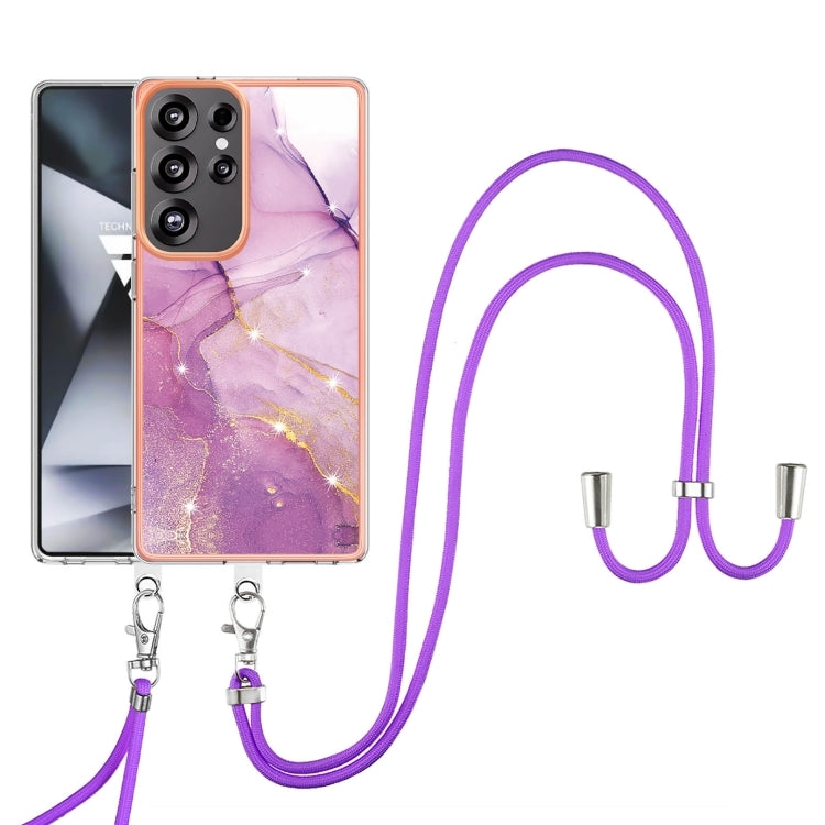 For Samsung Galaxy S25 Ultra 5G Electroplating Marble Dual-side IMD Phone Case with Lanyard(Purple 001) by buy2fix
