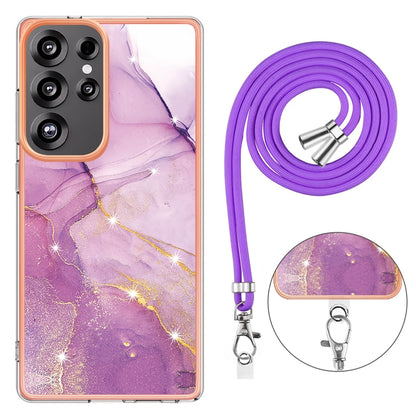 For Samsung Galaxy S25 Ultra 5G Electroplating Marble Dual-side IMD Phone Case with Lanyard(Purple 001) by buy2fix