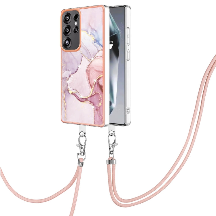 For Samsung Galaxy S25 Ultra 5G Electroplating Marble Dual-side IMD Phone Case with Lanyard(Rose Gold 005) by buy2fix