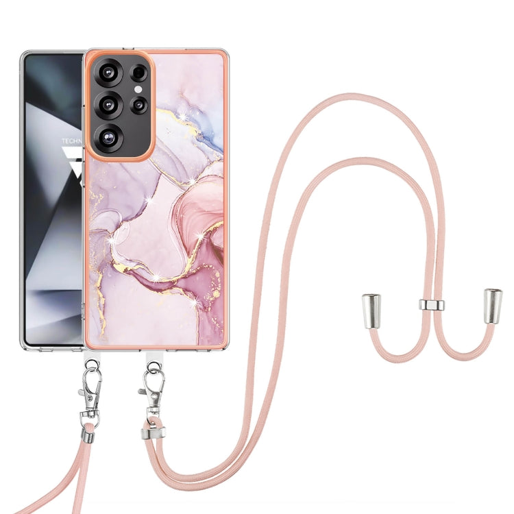 For Samsung Galaxy S25 Ultra 5G Electroplating Marble Dual-side IMD Phone Case with Lanyard(Rose Gold 005) by buy2fix