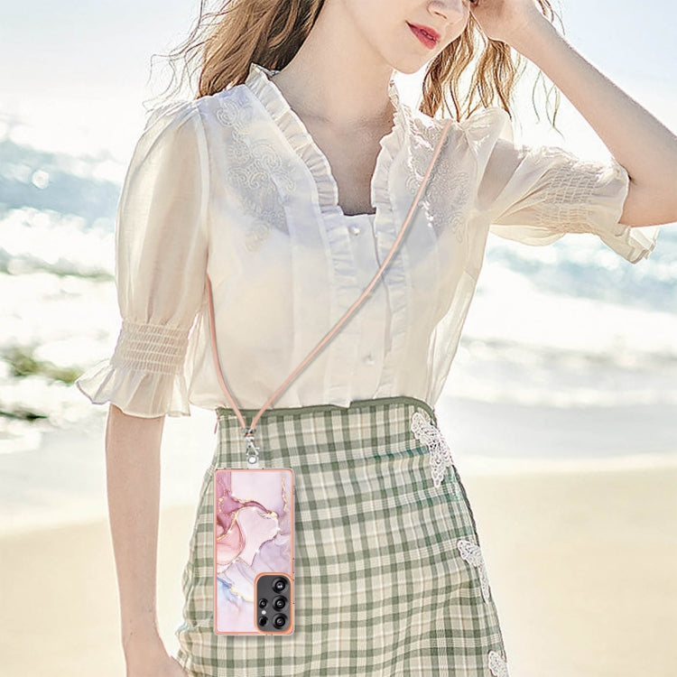 For Samsung Galaxy S25 Ultra 5G Electroplating Marble Dual-side IMD Phone Case with Lanyard(Rose Gold 005) by buy2fix