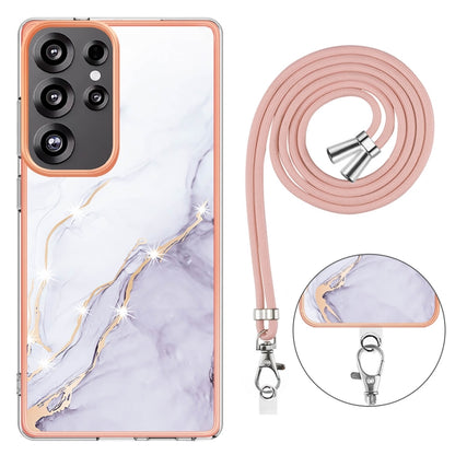 For Samsung Galaxy S25 Ultra 5G Electroplating Marble Dual-side IMD Phone Case with Lanyard(White 006) by buy2fix