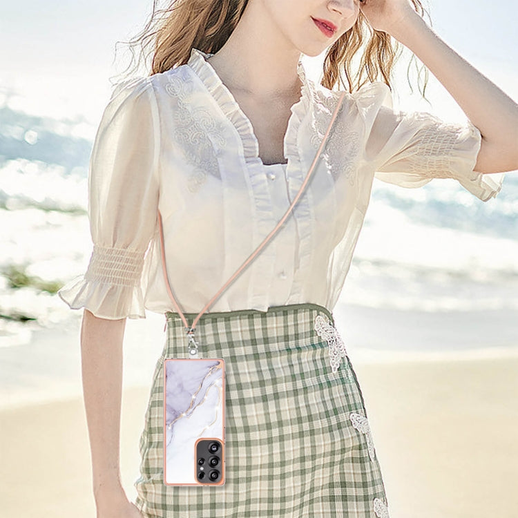 For Samsung Galaxy S25 Ultra 5G Electroplating Marble Dual-side IMD Phone Case with Lanyard(White 006) by buy2fix