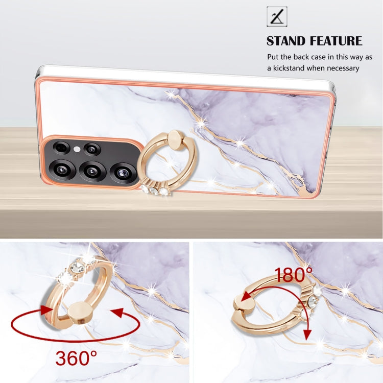 For Samsung Galaxy S25 Ultra 5G Electroplating Marble IMD TPU Phone Case with Ring Holder(White 006) by buy2fix