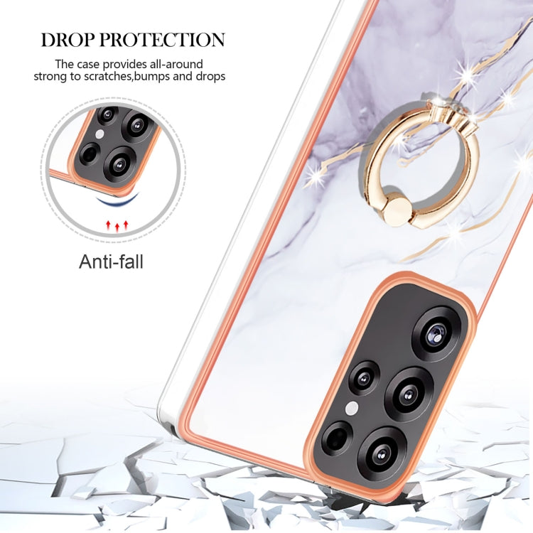 For Samsung Galaxy S25 Ultra 5G Electroplating Marble IMD TPU Phone Case with Ring Holder(White 006) by buy2fix
