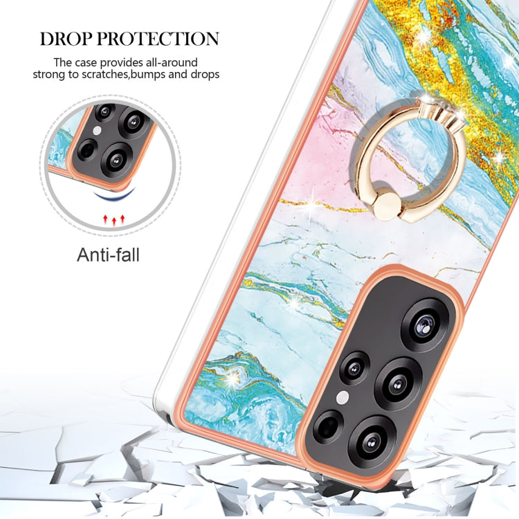 For Samsung Galaxy S25 Ultra 5G Electroplating Marble IMD TPU Phone Case with Ring Holder(Green 004) by buy2fix