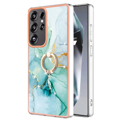 For Samsung Galaxy S25 Ultra 5G Electroplating Marble IMD TPU Phone Case with Ring Holder(Green 003) by buy2fix