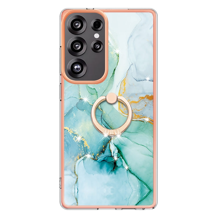 For Samsung Galaxy S25 Ultra 5G Electroplating Marble IMD TPU Phone Case with Ring Holder(Green 003) by buy2fix