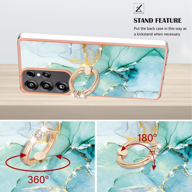 For Samsung Galaxy S25 Ultra 5G Electroplating Marble IMD TPU Phone Case with Ring Holder(Green 003) by buy2fix