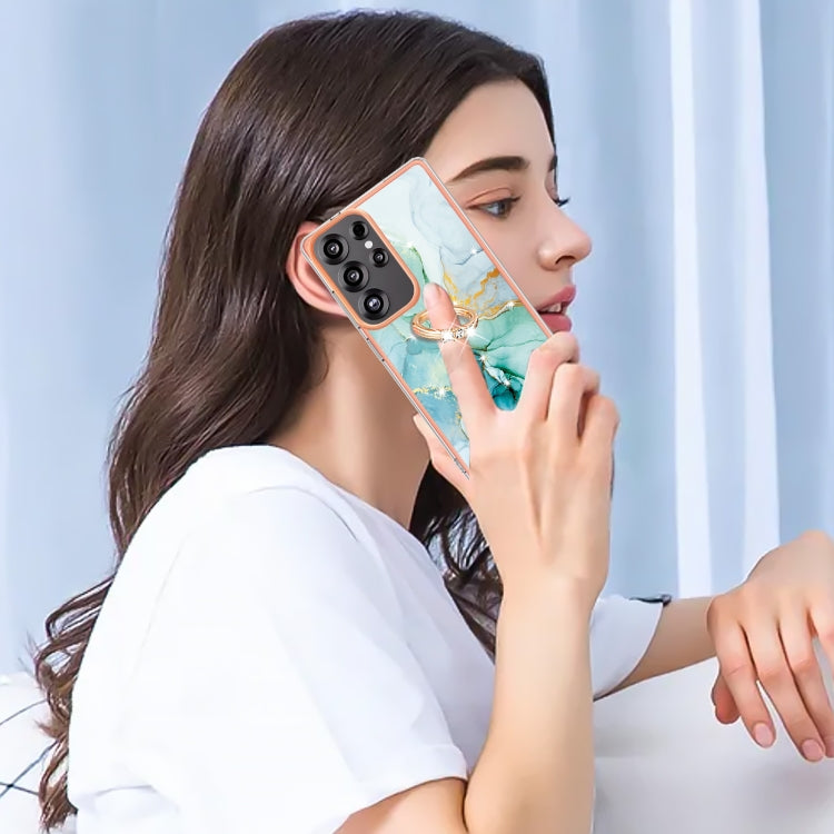 For Samsung Galaxy S25 Ultra 5G Electroplating Marble IMD TPU Phone Case with Ring Holder(Green 003) by buy2fix