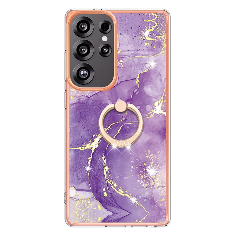 For Samsung Galaxy S25 Ultra 5G Electroplating Marble IMD TPU Phone Case with Ring Holder(Purple 002) by buy2fix