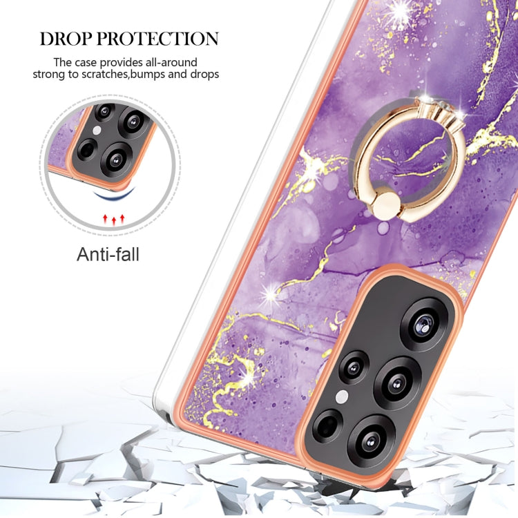 For Samsung Galaxy S25 Ultra 5G Electroplating Marble IMD TPU Phone Case with Ring Holder(Purple 002) by buy2fix