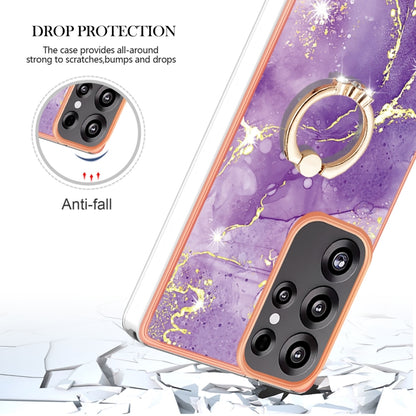 For Samsung Galaxy S25 Ultra 5G Electroplating Marble IMD TPU Phone Case with Ring Holder(Purple 002) by buy2fix