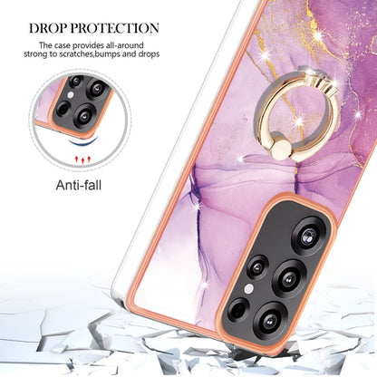 For Samsung Galaxy S25 Ultra 5G Electroplating Marble IMD TPU Phone Case with Ring Holder(Purple 001) by buy2fix