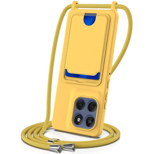 Motorola Moto G Stylus 5G 2025 Integrated Card Bag Solid Color Liquid Silicone Phone Case with Lanyard(Yellow)