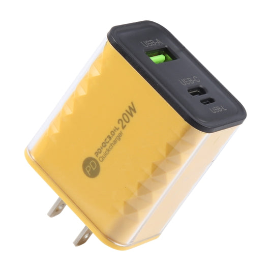 45-A2CL 20W Type-C, 8 Pin, USB-A Crystal Diamond Multi-Port Fast Charger US Plug(Yellow) - USB Charger by buy2fix | Online Shopping UK | buy2fix