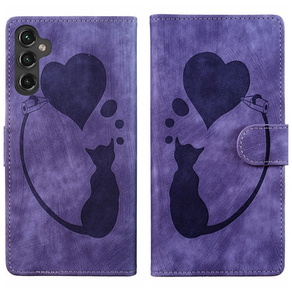 For Samsung Galaxy S25 5G Pen Heart Cat Embossed Leather Phone Case(Purple) by buy2fix