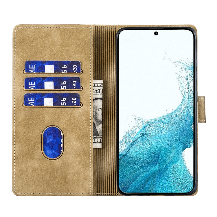 For Samsung Galaxy S25 5G Pen Heart Cat Embossed Leather Phone Case(Apricot) by buy2fix