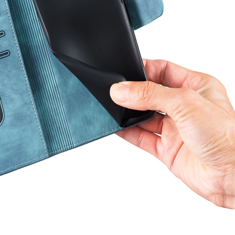 For Samsung Galaxy S25 5G Pen Heart Cat Embossed Leather Phone Case(Blue) by buy2fix