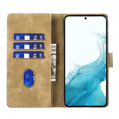 For Samsung Galaxy S25+ 5G Pen Heart Cat Embossed Leather Phone Case(Apricot) by buy2fix