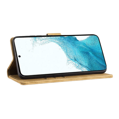 For Samsung Galaxy S25+ 5G Pen Heart Cat Embossed Leather Phone Case(Apricot) by buy2fix