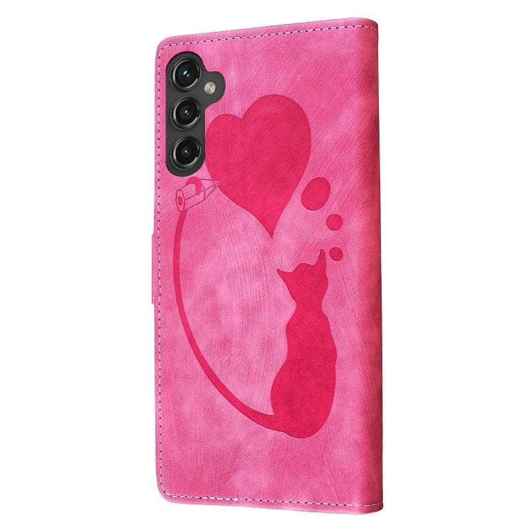 For Samsung Galaxy S25+ 5G Pen Heart Cat Embossed Leather Phone Case(Pink) by buy2fix