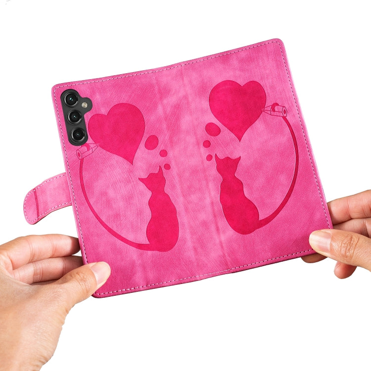 For Samsung Galaxy S25+ 5G Pen Heart Cat Embossed Leather Phone Case(Pink) by buy2fix