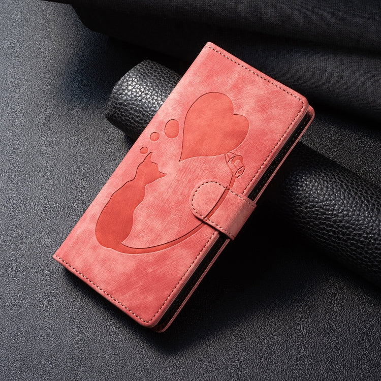 For Samsung Galaxy S25 Ultra 5G Pen Heart Cat Embossed Leather Phone Case(Orange) by buy2fix