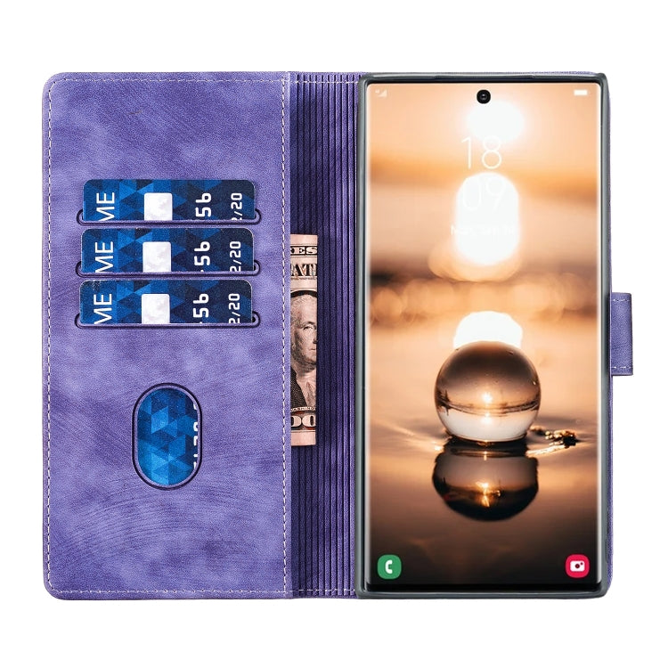 For Samsung Galaxy S25 Ultra 5G Pen Heart Cat Embossed Leather Phone Case(Purple) by buy2fix