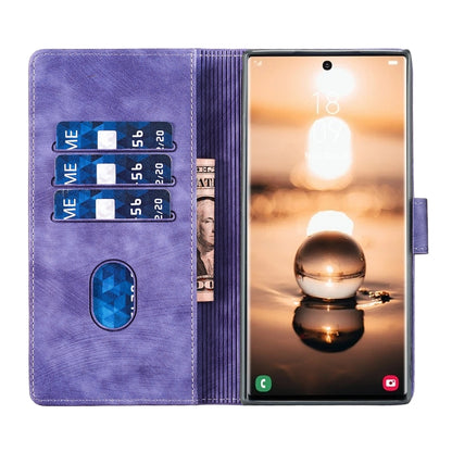 For Samsung Galaxy S25 Ultra 5G Pen Heart Cat Embossed Leather Phone Case(Purple) by buy2fix