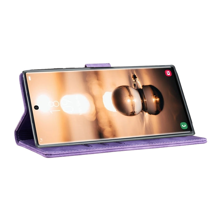 For Samsung Galaxy S25 Ultra 5G Pen Heart Cat Embossed Leather Phone Case(Purple) by buy2fix