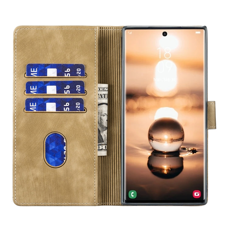 For Samsung Galaxy S25 Ultra 5G Pen Heart Cat Embossed Leather Phone Case(Apricot) by buy2fix