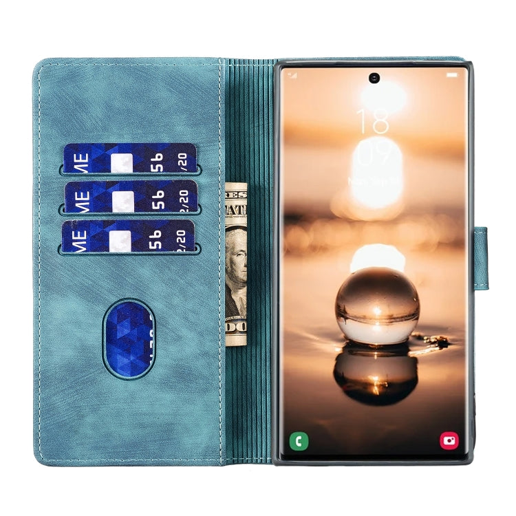 For Samsung Galaxy S25 Ultra 5G Pen Heart Cat Embossed Leather Phone Case(Blue) by buy2fix