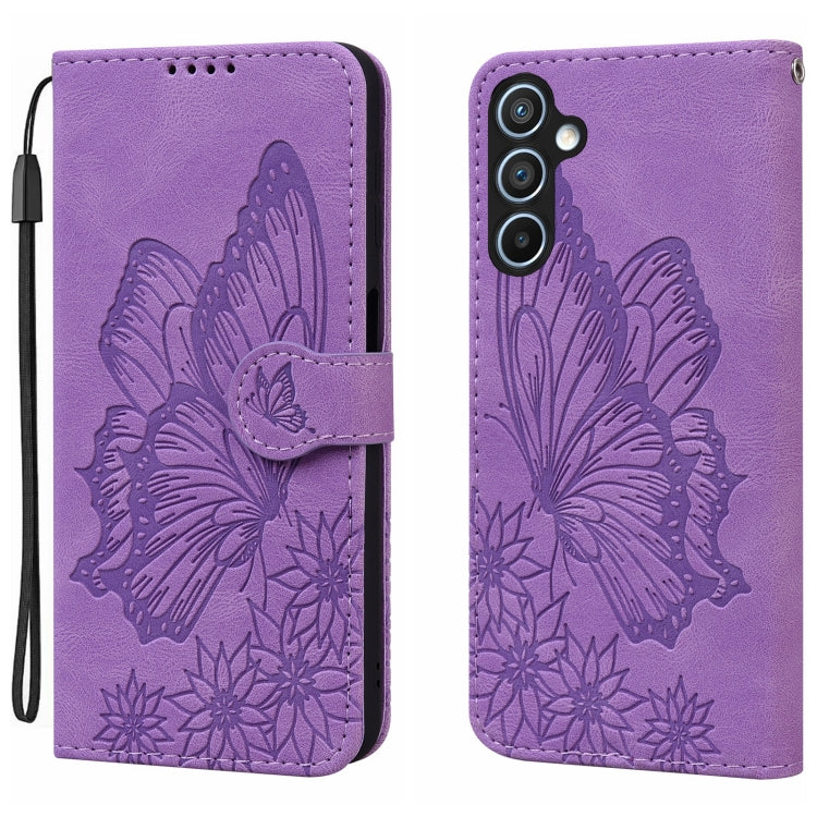 For Samsung Galaxy S25 5G Retro Skin Feel Butterflies Embossing Horizontal Flip Leather Phone Case(Purple) by buy2fix