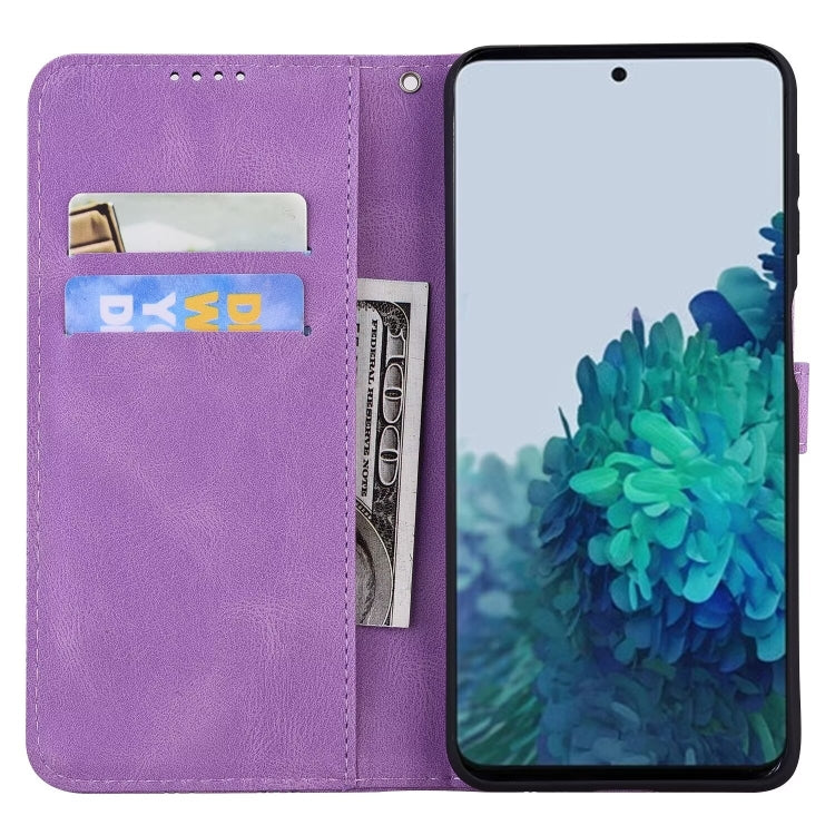 For Samsung Galaxy S25 5G Retro Skin Feel Butterflies Embossing Horizontal Flip Leather Phone Case(Purple) by buy2fix