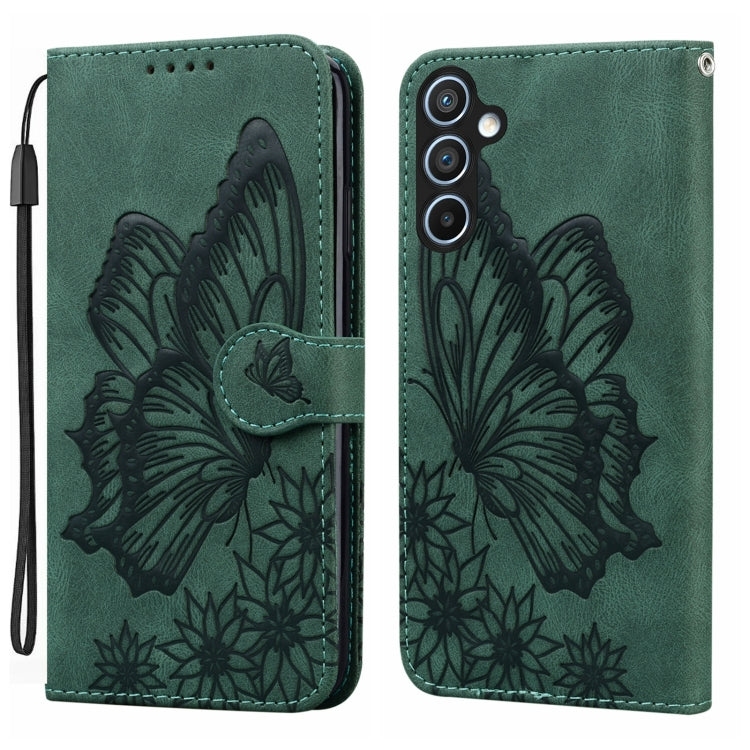 For Samsung Galaxy S25+ 5G Retro Skin Feel Butterflies Embossing Horizontal Flip Leather Phone Case(Green) - Galaxy S25+ 5G Cases by buy2fix | Online Shopping UK | buy2fix