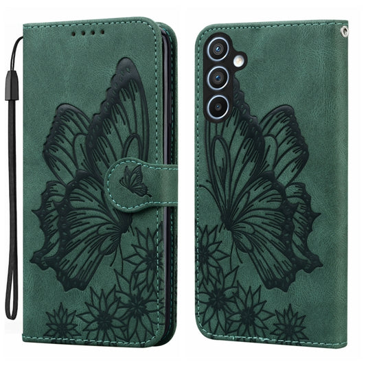For Samsung Galaxy S25+ 5G Retro Skin Feel Butterflies Embossing Horizontal Flip Leather Phone Case(Green) - Galaxy S25+ 5G Cases by buy2fix | Online Shopping UK | buy2fix