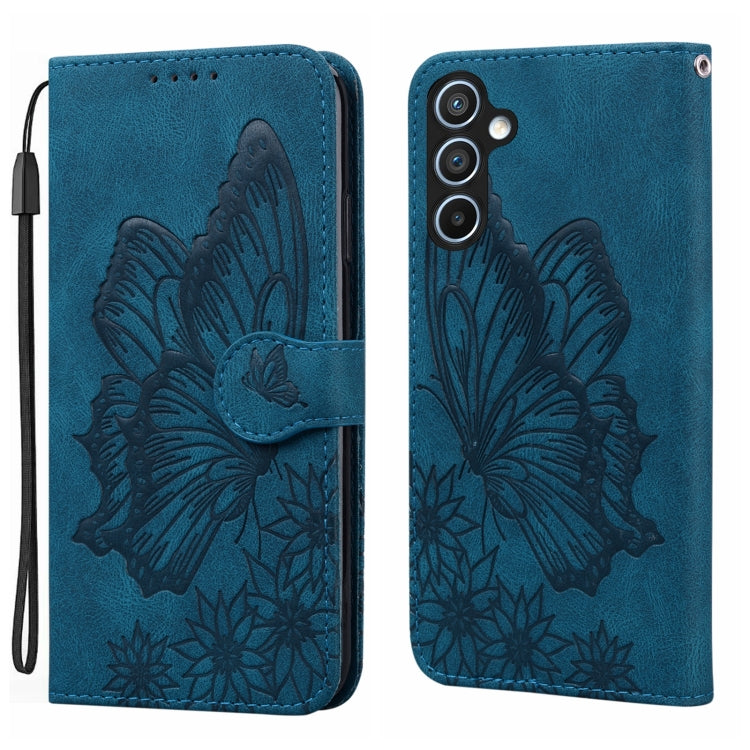 For Samsung Galaxy S25+ 5G Retro Skin Feel Butterflies Embossing Horizontal Flip Leather Phone Case(Blue) by buy2fix